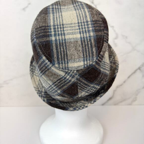 Vintage Crown Co Trilby Fedora Hat One Size Plaid Wool Blend Floral Lined Beige - Picture 3 of 7